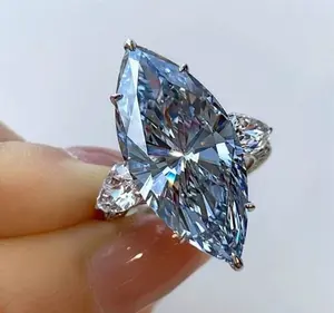 Silver Blue Aquamarine Marquise Ring