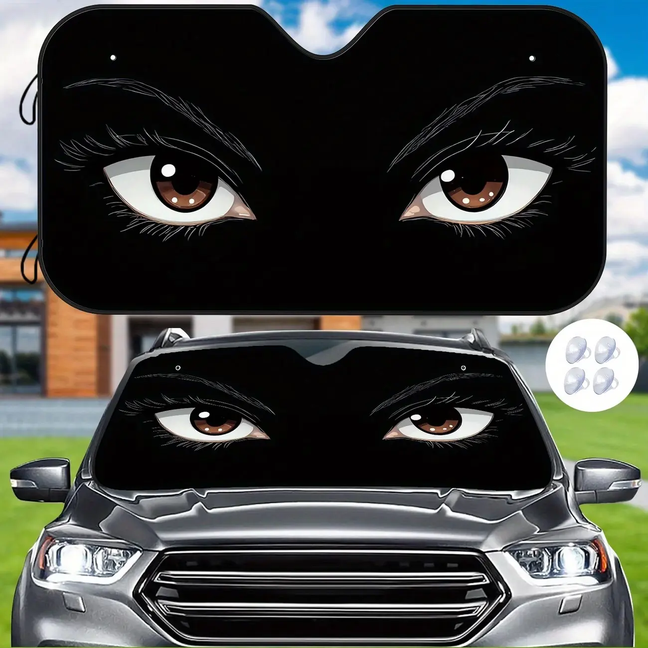 Deep Car Sunshade Board, Sun Shade For Car Windshield, Sun Shade For Car Window, Windshield Shade Cover, Excellent Heat Insulation, Free 4 Suction Cups, Stabilizes Interior Temperature, Car Sunshades For Windshield, Model 010