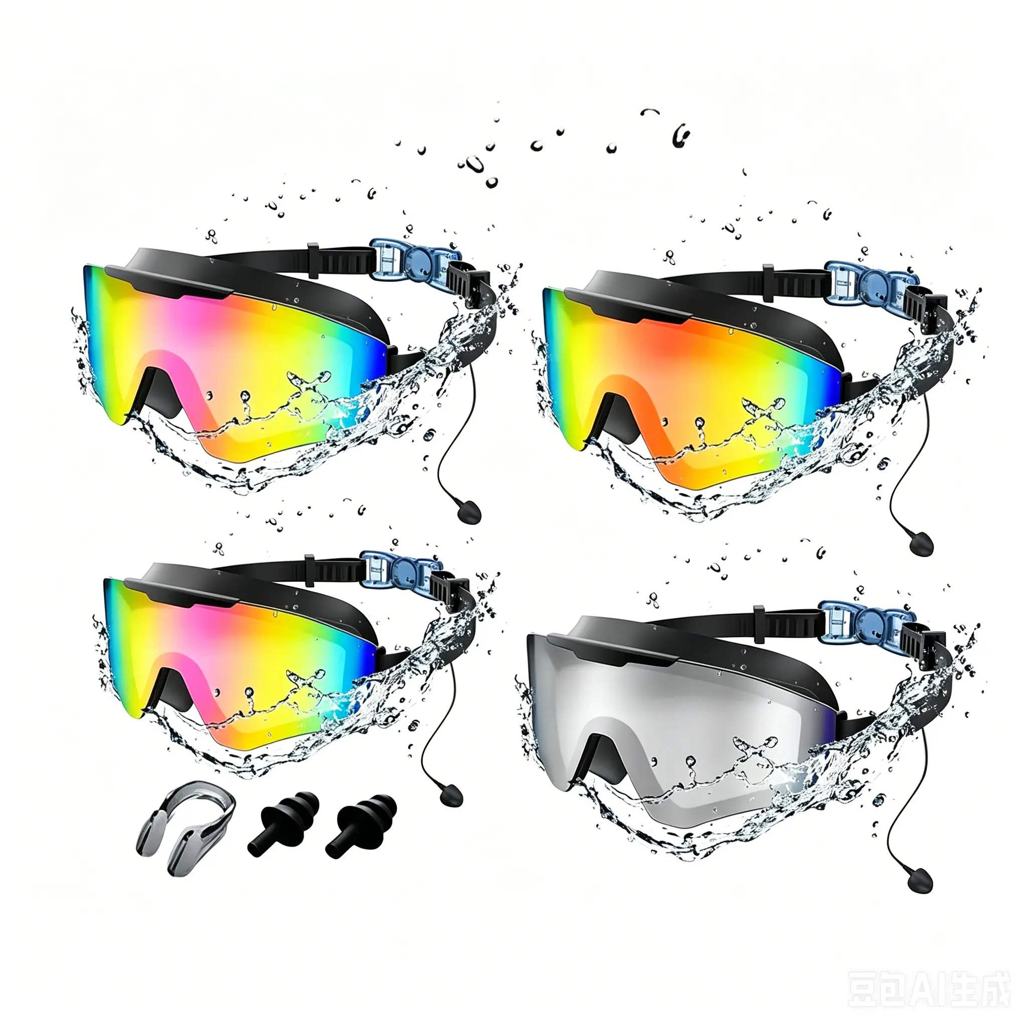 Viyawise Swim Goggles for Adults & Kids - Anti-Fog Full-Coverage, 3-Color UV Lens, Waterproof Earplugs & Nose Clip, Fit Outdoorfun