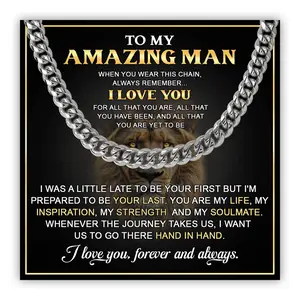 To My Man Cuban Chain Necklace, Husband Necklace from Wife, Necklace for Boyfriend, Mens Cuban Chain Necklace for Fiance, Men Necklaces for Him, Gifts for Men, Birthday Gifts for Boyfriend Husband