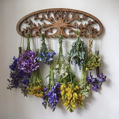 Wooden Wall Mounted Flower Shelf, Rustic Wall Hanging Flower Holder, Indoor Plant Holder, Garden Decor, Hanging Ornaments, Wall Art Decor for Home Living Room Balcony, Floral Decoration, Home Decorative Ornament, Decoration Items