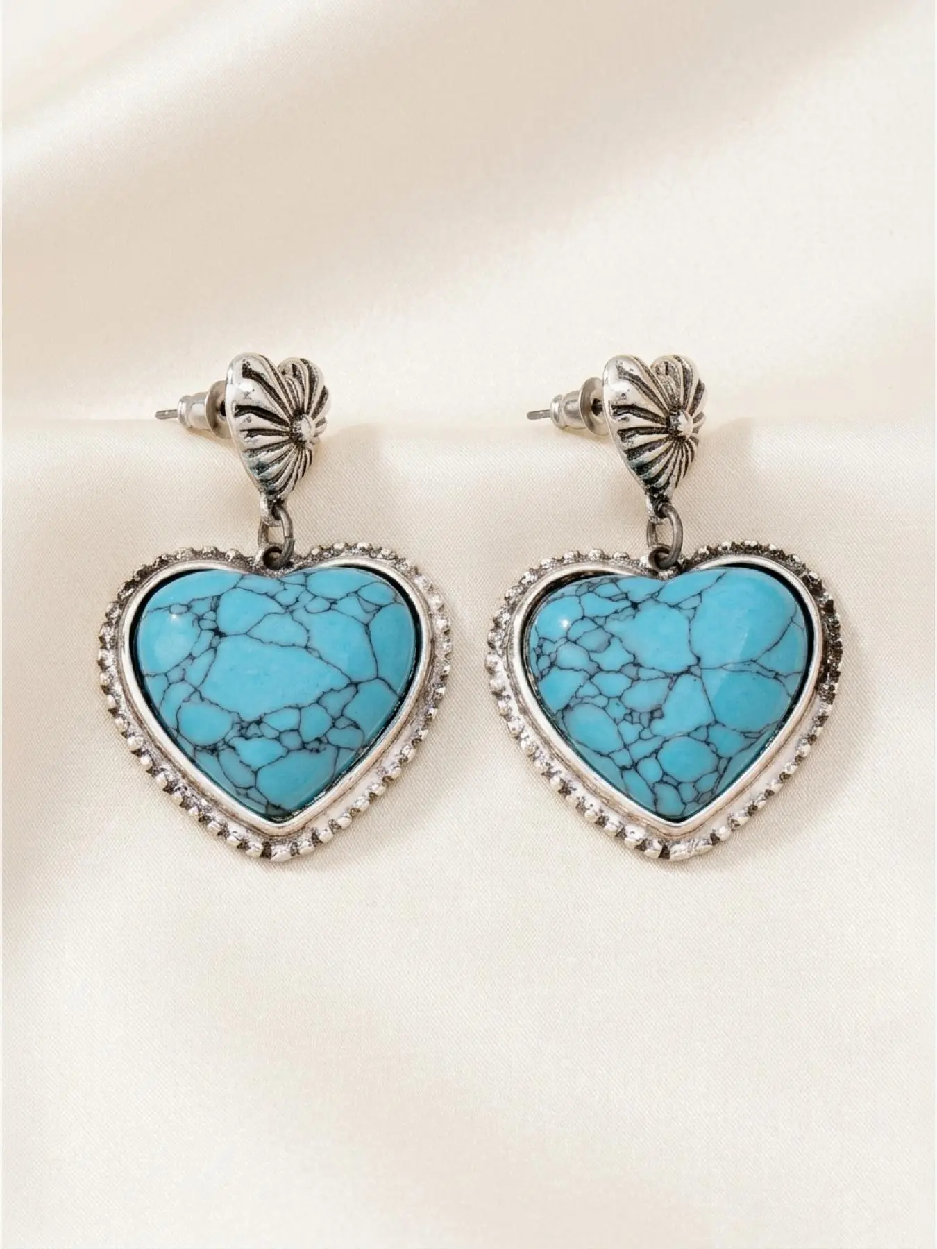 Turquoise Heart Drop Earrings | Western Cowgirl Boho Vintage Jewelry for Women