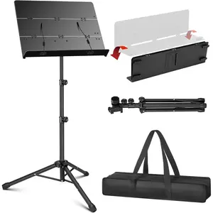 Foldable Sheet Music Stand with Tri-fold Panel Portable Music Stand with Carrying Bag Matte Frosted Metal Material Sturdy Height Adjustable CY0317