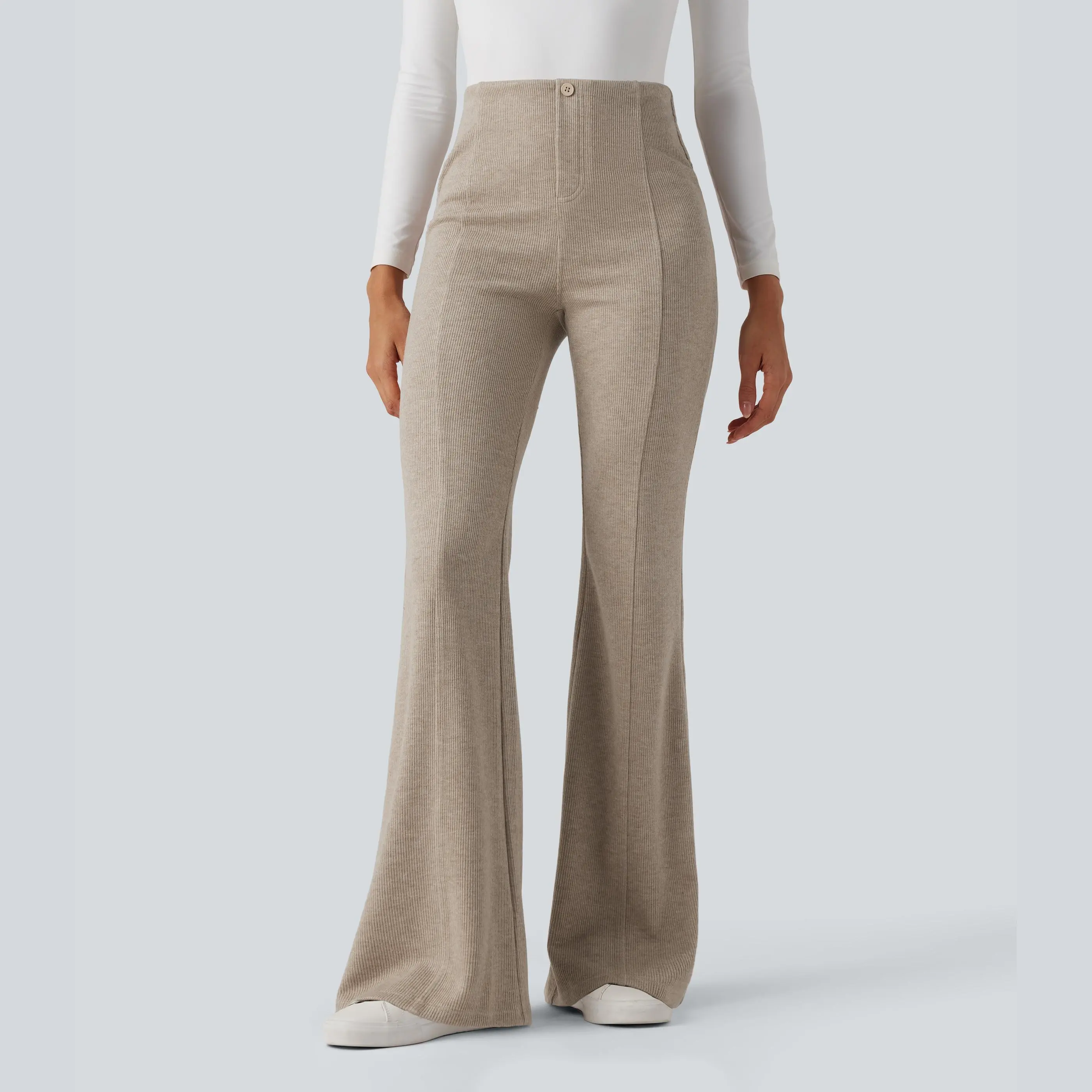 Halara Ribbed High Waisted Tummy Control Casual Flare Pants - TikTok Shop