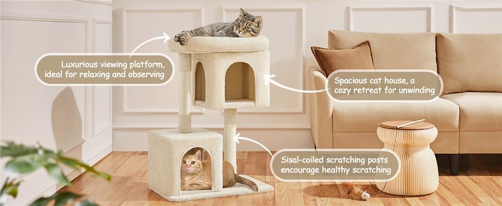 Yaheetech 33.5'' Cat Tree Tower with 2 Cozy Plush , Oversized Perch & Sisal Scratching Posts for Indoor Cats condo kitty