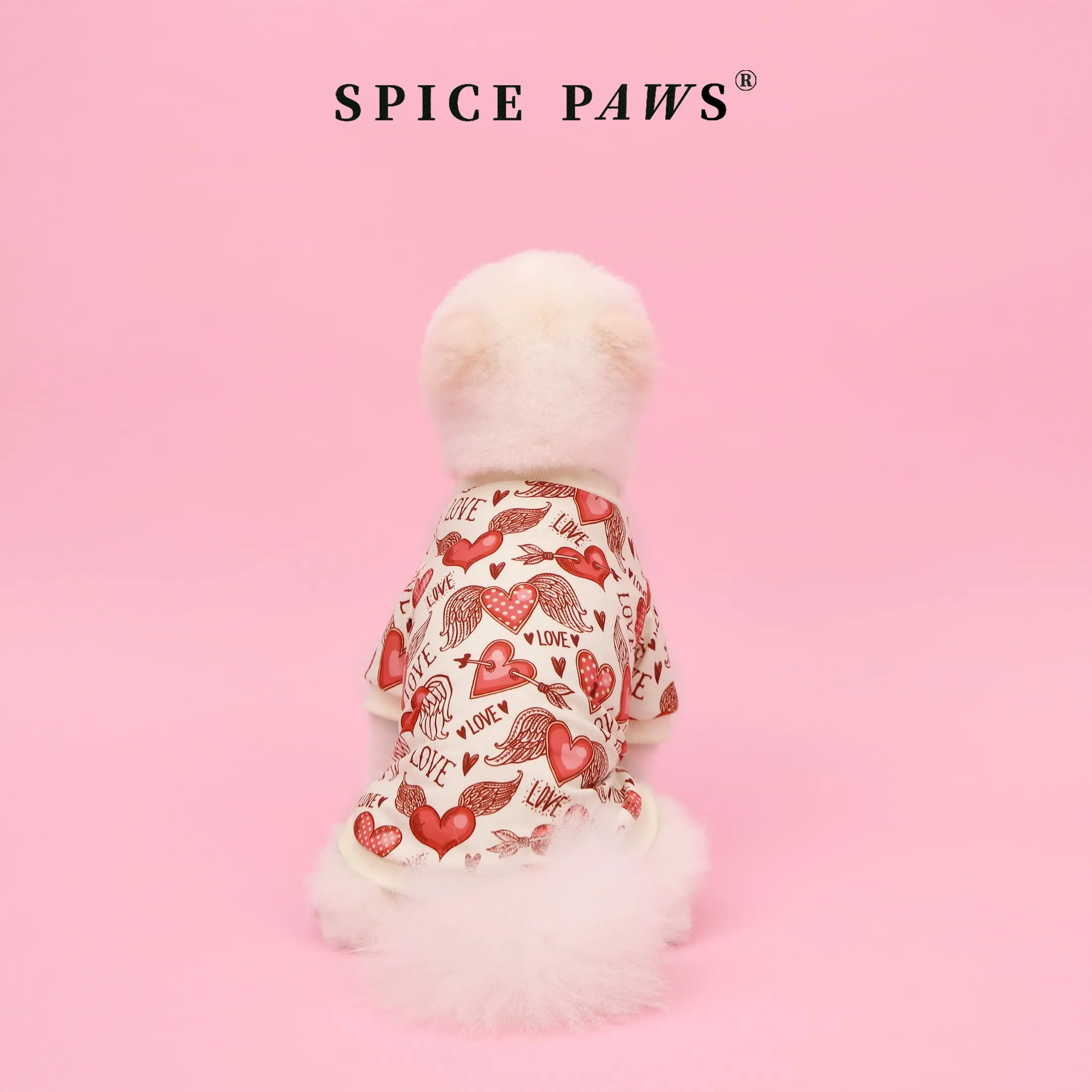 Valentine Dog Hoodie T-Shirt, Valentine's Day Pet Sweatshirt, Cream Red Love & Angel Winged Heart Print Pet Clothes for Small Medium Large Dogs Puppy Cats, Soft Cute Pet Tee, LOVE Themed Short-Sleeve Dog/Cat Top, Romantic Sweet Pet Apparel Dog Outfit