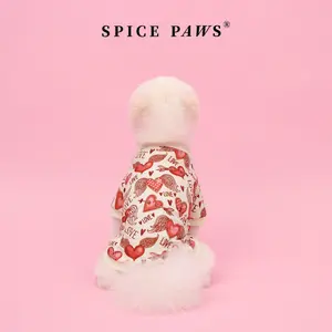 Valentine Dog Hoodie T-Shirt, Valentine's Day Pet Sweatshirt, Cream Red Love & Angel Winged Heart Print Pet Clothes for Small Medium Large Dogs Puppy Cats, Soft Cute Pet Tee, LOVE Themed Short-Sleeve Dog/Cat Top, Romantic Sweet Pet Apparel Dog Outfit