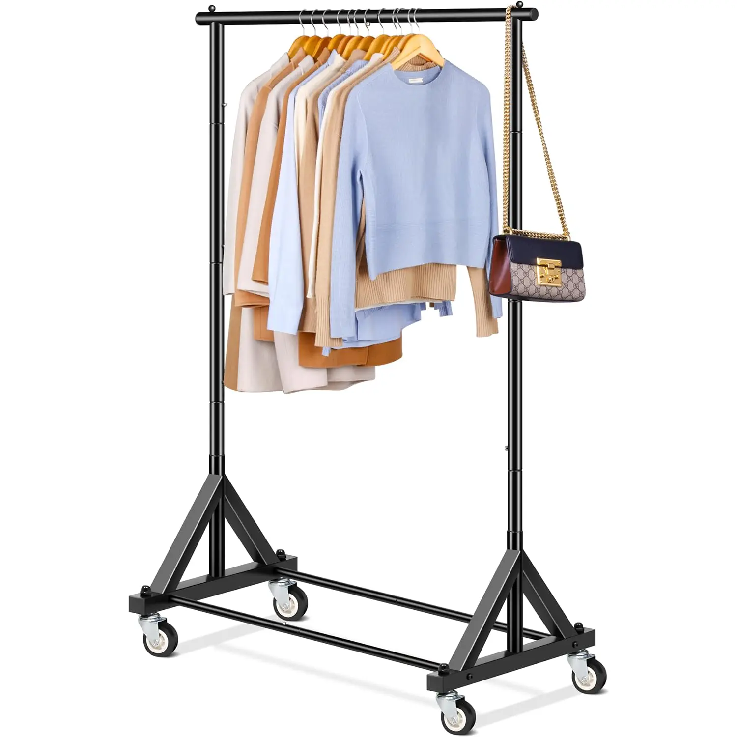 Rolling Clothing Racks for Hanging Clothes Metal Garment Rack With Wheels,  Heavy Duty Clothes Rack, Clothes Hanger Rack for Coats, Shirts, Sweaters Wardrobe Rack (Black)