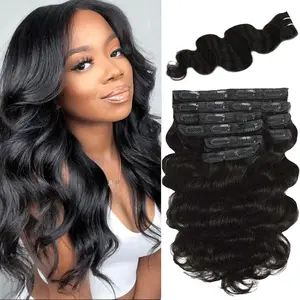 Body Wave Clip in Hair Extensions Real Human Hair 8Pcs 110g/3.9oz 14 Inch Body Wave Clip ins Brazilian Remy Human Hair Extensions for Women Per Set with 20 Clips Double Weft Natural Black