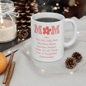 Mom aka CEO CFO COO Mug | Pink Floral Mom Typography