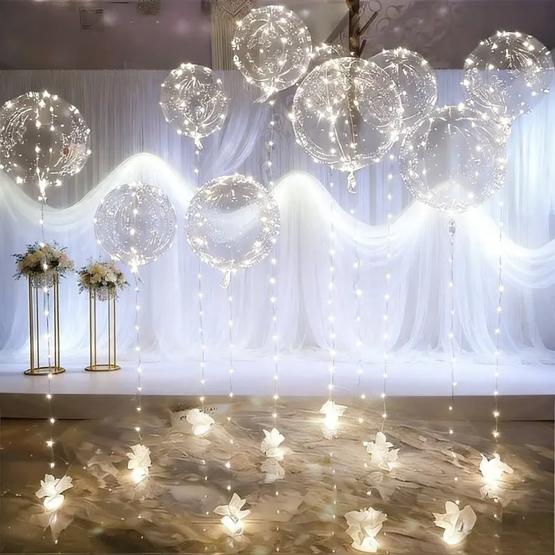 10 Balloons+10 Strings Led Lights Transparent Bubble Balls, Suitable For Wedding, Birthday Decoration, Party Supplies, Engagements,, New Year And Valentine's Day Mother's Day Independence Day Decor- Battery Powered AA Batteries and Helium Not include