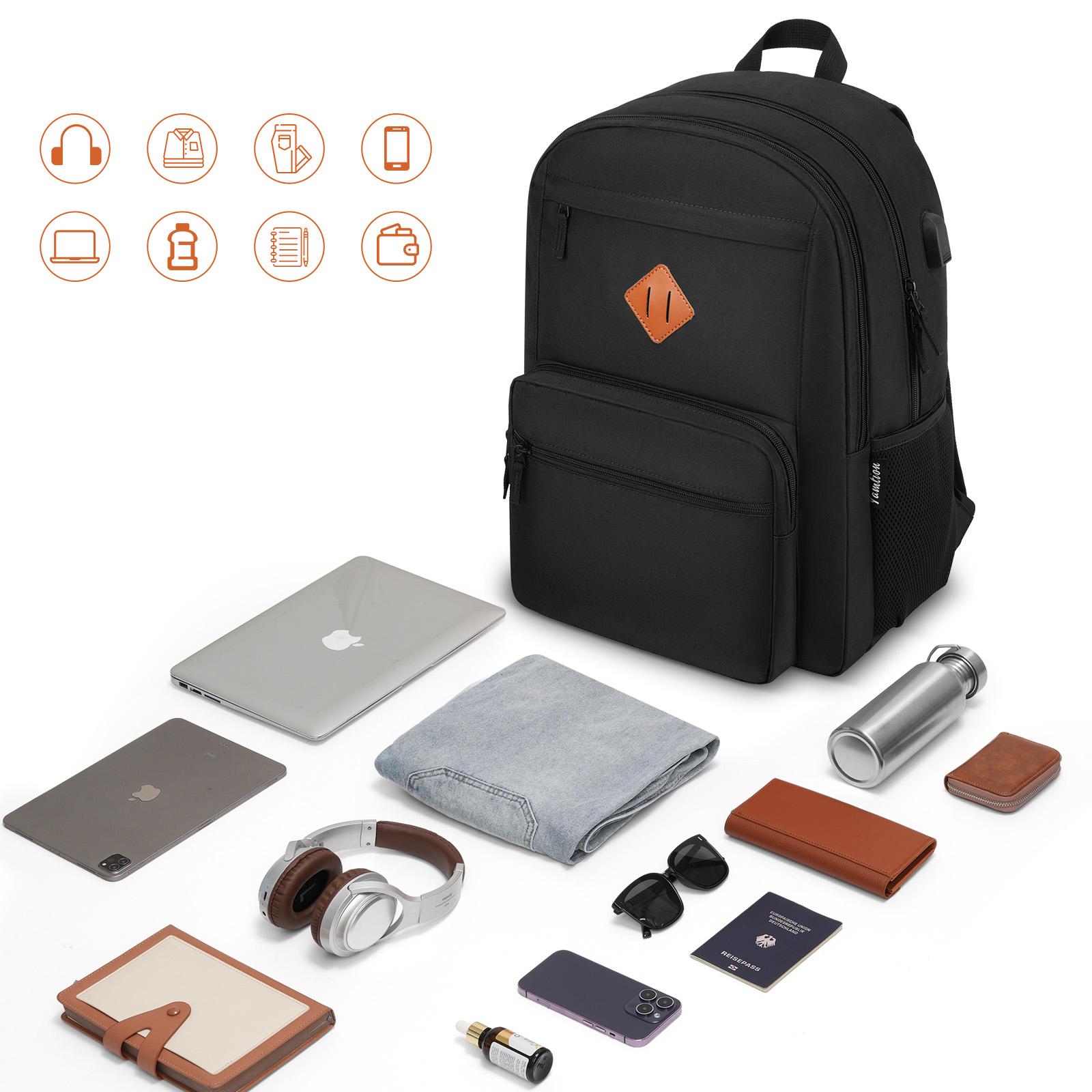 15.6" Laptop Backpack Waterproof with USB Charging Port Headphone Jack Luggage Strap Multiple Compartments for School Work Travel Durable Nylon Laptop Backpack with 3 Roomy Compartments & Luggage Strap for Business Trip