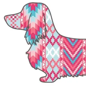 Dachshund Decal - Colorful Geometric Design Featuring Pink and Blue Patterns, Perfect for Home Decor and Personal Style