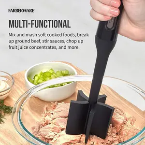 FARBERWARE 10-Inch Nylon Meat & Potato Masher - Heat-Resistant, Non-Stick Safe Kitchen Tool with Ergonomic Handle - Durable Black Design for Effortless Mashing and Cooking Lifetime Brands Inc.