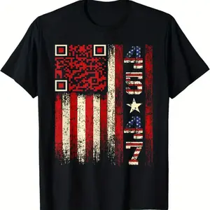 100% Cotton Round Neck T-Shirt with Funny QR Scan Me President Trump 45/47 Dancing Code, Short Sleeve Casual Tee, High Quality, T-shirt Man Menswear