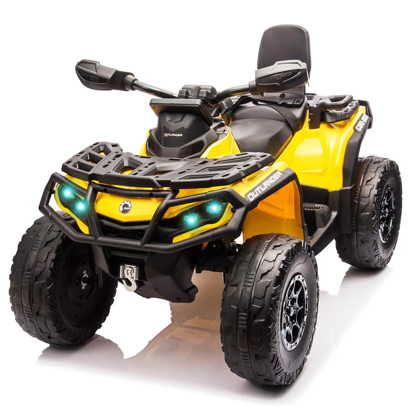 12V Kids Ride On Electric ATV,2 Leather Seater ATV Car for Kids,27V Kids Ride On Toys with LED Headlights,Bluetooth & Music,Adjusted Speeds 2-4 MPH,Ride On Toys for Kids 3-8,Yellow