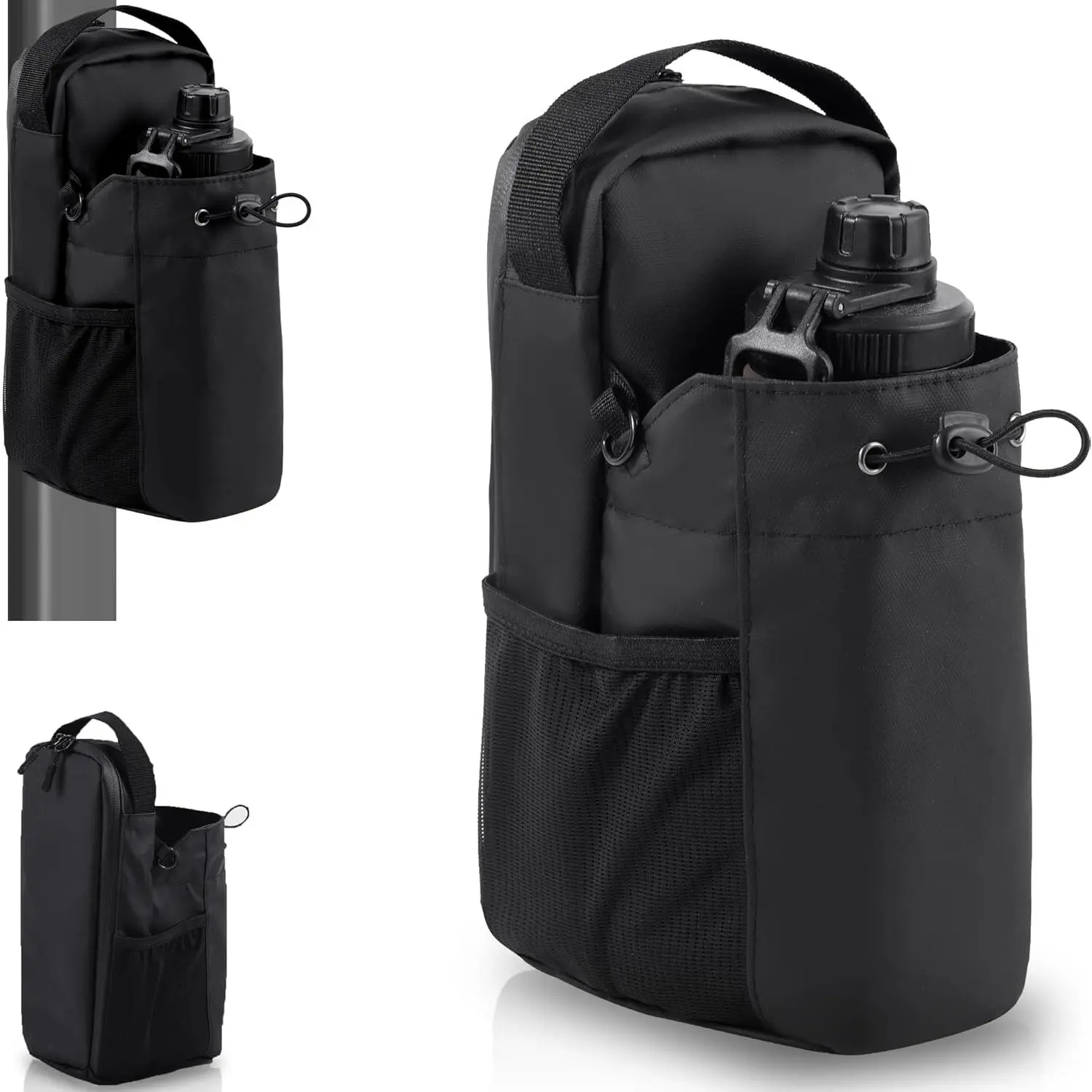 Magnetic Gym Bag - Small Gym Water Bottle Bag Holder With Strap For Men And Women, Super Magnet Gym Accessories And Bottle Carrier Pouch For Fitness,Workout,Walking And Cup Essentials Gym Bag Coffee Black
