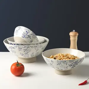 Ceramic Ramen Bowl with Sponge Flower Pattern, Japanese Noodle Bowl for Pasta and Soup, Stylish Fruit Bowl for Kitchen Decor