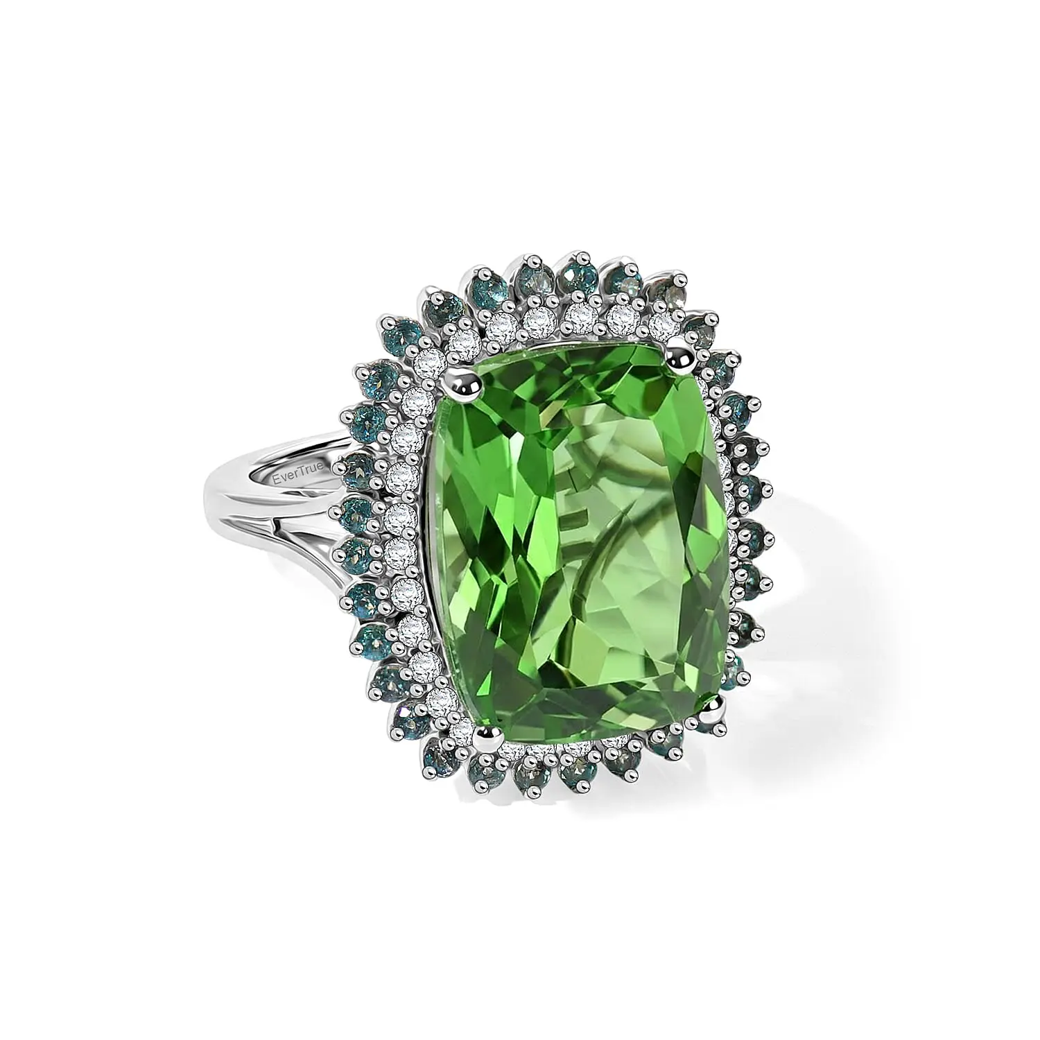 EverTrue Chartreuse Quartz, Multi Gemstone Radiant Spark Ring in Platinum Bond (Size 10.0) 12.40 ctw