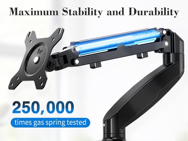 Adjustable Gas Spring Monitor Arm Stand with Swivel VESA Bracket, Height Adjustment, and Clamp/Grommet Base