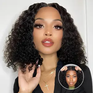 【MiuulaarHair】Wear and Go Glueless Kinky Curly 100% Human Hair wig  4X4 Pre Cut Lace Closure Pre Bleached knots Pre Plucked Natural Hairline  200 Density Natural Black Color Human Hair Wig For Black Women
