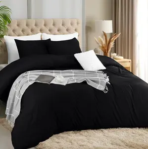 Duvet Cover Set with Pillowcases - 3 count  Duvet Cover with Zipper Closure - 1 Duvet Cover with 2 Pillowcases - Soft Brushed Microfiber (, Black)