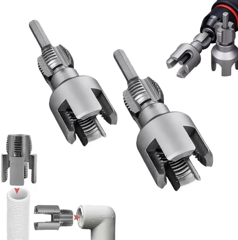1/2" & 3/4" PVC Pipe Threading Tool, Drill-Mount Internal & External Thread Cutter, 40Cr Alloy Steel Pipe Threader for PVC, PPR, MPP & Plastic Plumbing DIY Repairs