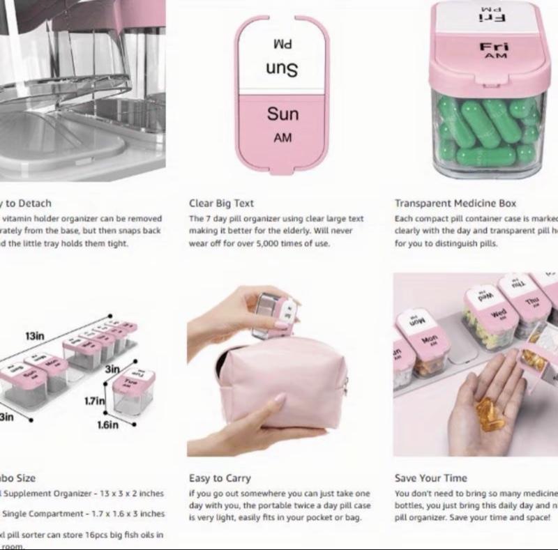 Daily Pill Storage Box, 7-Day Large-Capacity Morning and Afternoon Pill Organizer for Home, Office and Dormitory