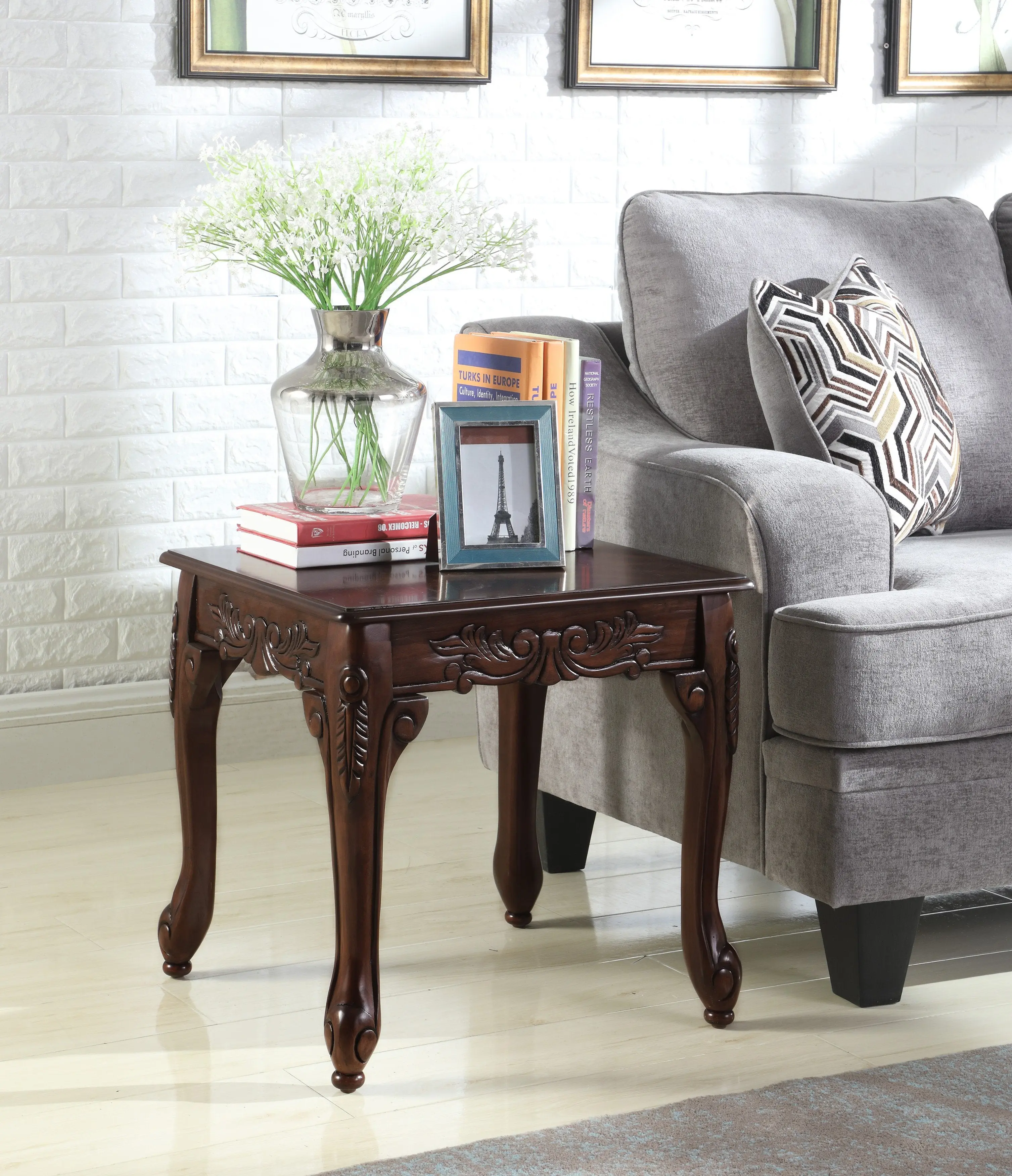 Traditional Ornate Detailing Dark Cherry Finish End Table