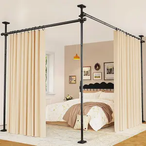 Room Divider for Room Separation, Tension Rods No Drilling, 4-10ft(H) 28-114inch(W) Temporary Privacy Wall Divider, Partition Separator, Black