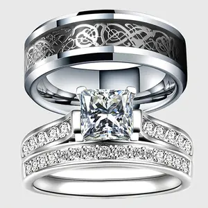 Stainless Steel Fashion Couple Engagement Set - Rings for Women, Men's Wedding Accessory, Valentine's Day Gift