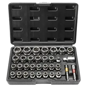 Bolt Extractor Set, 29-Piece Bolt And Nut Remover Kit With Sockets, 6mm To 10mm And 13/32 To 3/4 Inch, CR-MO Steel Extraction Socket Set With Storage Case, For Removing Damaged Rusted Bolts, Nuts And Screws