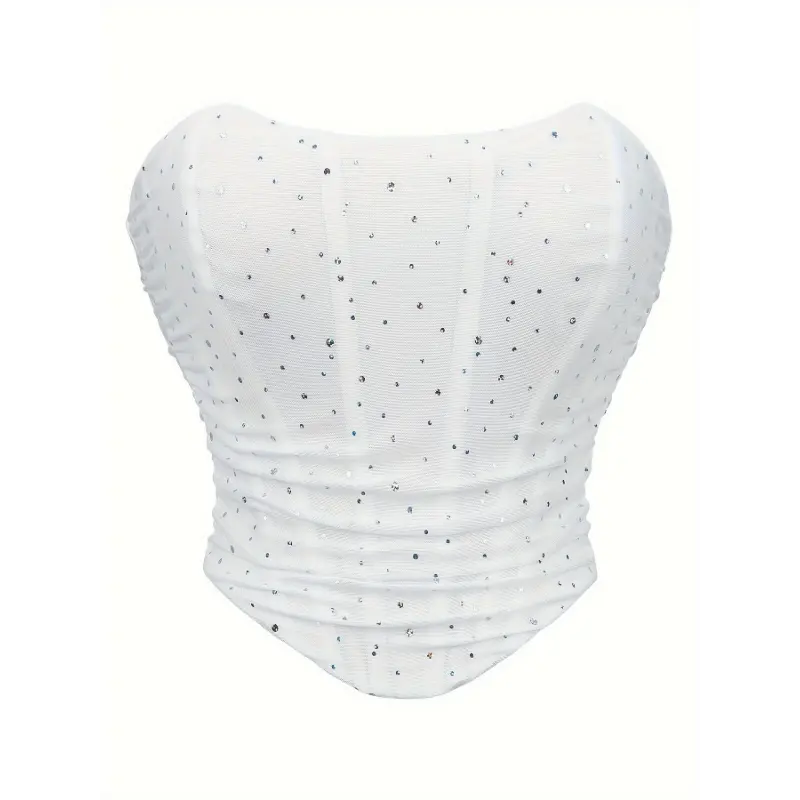 Sequin Decor Lace Up Corset Tube Top, Stylish Sweetheart Neck Strapless Top For Summer, Women's Clothing