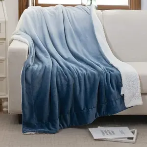 Mocassi Ombre Printed Throw Blanket with Sherpa Backing and Plush Velvety Warmth, 50in x 60in