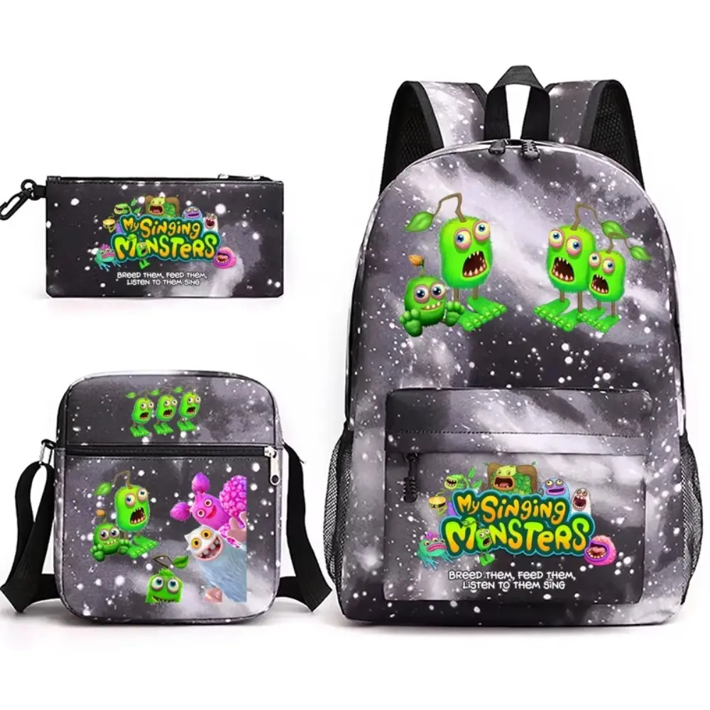 Classic Novelty My Sing Monsters 3D Print 3pcsSet pupil School Bags Laptop Daypack Backpack Inclined shoulder bag Pencil Case