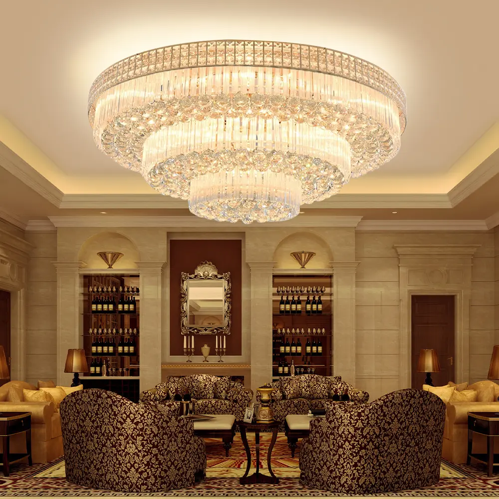 31.5in Modern Gold Crystal Chandelier, Luxury Flush Mount LED Interior Led Light Fixture for Dining Room, Decorative Ambiance Home Lighting, Interior Led Lights