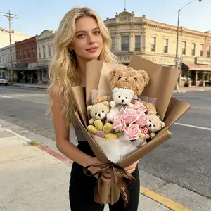 Cute Bear Bouquet Handmade Plush Bear with Charming Roses, Perfect for Mother's Day, Valentine's Day, Birthdays, Graduation Ceremonies