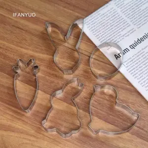 5-Piece Stainless Steel Cookie Molds Set, Easter Bunny, Carrot, Egg, Pastry Mold, Fruit Vegetable Cutter, Holiday Party Supplies, Baking Supplies Kit, Baking Tools, Cookie Cutters Home