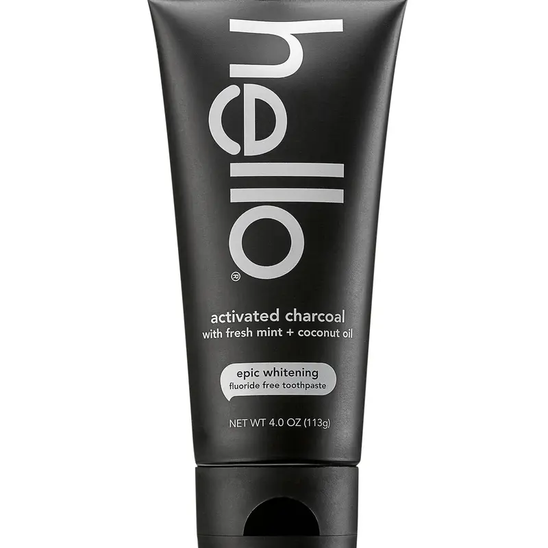 Hello Activated Charcoal Epic Whitening Oral Toothpaste - Fluoride-Free, Vegan, Minty Freshening, Bamboo Charcoal Powder, Coconut, Baking Soda, No Peroxide, No SLS, No Titanium Dioxide, 4.0 oz