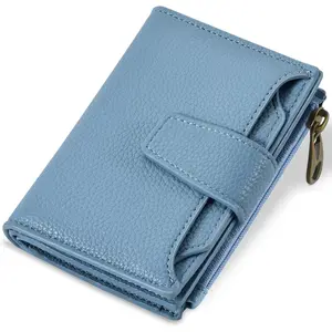 Small Wallet Women RFID Blocking Soft Leather Bifold Compact Card Holder Wallet for Women with Zipper Coin Pocket 4 ID Window