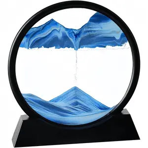 ANSQU Moving Sand Art Picture 3D Deep Sea Sandscape Liquid Motion Display 360° Rotation Round Glass Frame Relaxing Desktop Home Office Decor for Adults Kids Quicksand Artwork Tracking  Christmas Gift Set Stock Up Christmas Decorations
