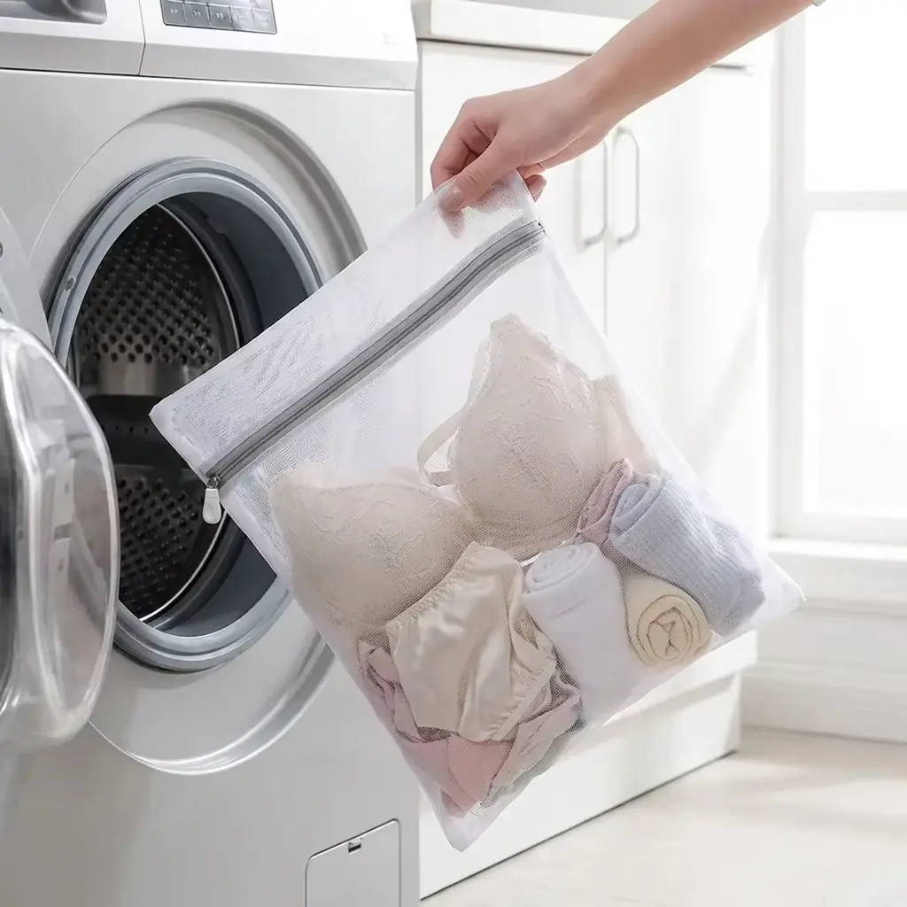 Transparent Laundry Bag with Zipper Closure for Organizing Clothes and Linens