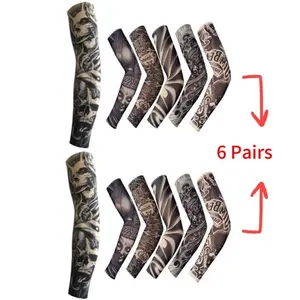 6pcs Cycling Sports Tattoo Sleeves, UV Cool  Sleeves, Cycling Running , Warmer Sport Elastic Oversleeve  Warmers Ultra-thin Sunscreen trolley bandana headband arm Fan Men's Soccer Socks with Pads breathable adjustable knee pad Mask for