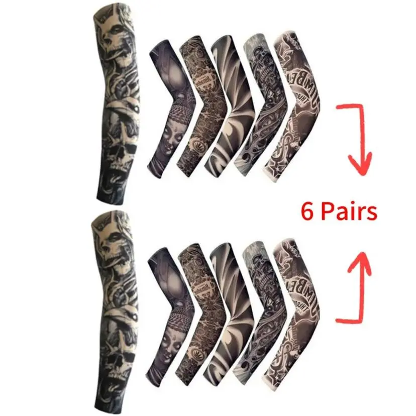 6pcs Cycling Sports Tattoo Sleeves, UV Cool  Sleeves, Cycling Running , Warmer Sport Elastic Oversleeve  Warmers full leg compression sleeve arm trolley Wicking Athletic Crew Socks with Arch Support Mask Latex Pumpkin Head ski Thigh High Novelty Cotton