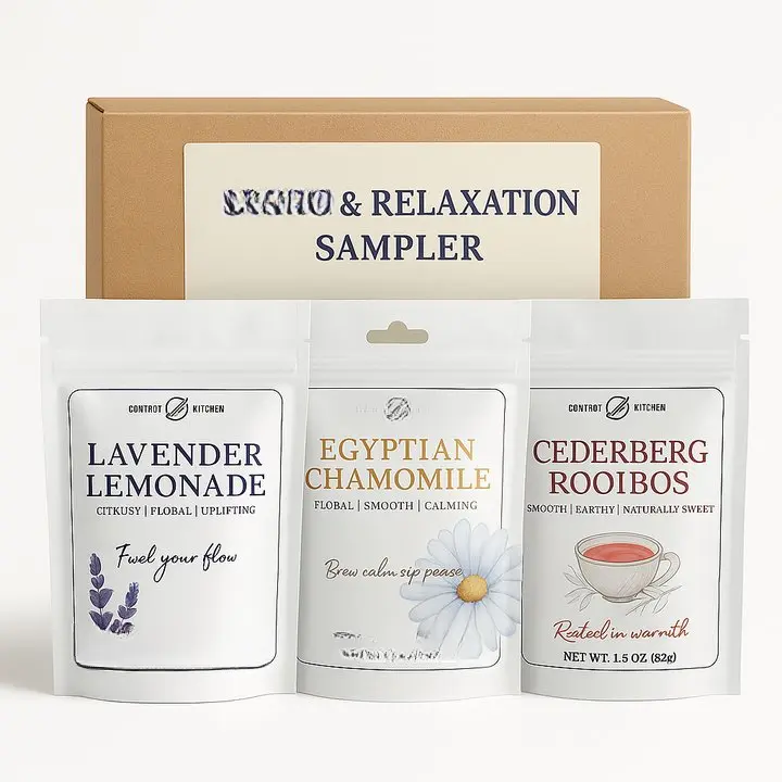 Country Kitchen Relaxation Tea Sampler - Herbal Trio for Peaceful Evenings - Chamomile Lavender Lemonade & Cederberg Rooibos - Naturally Caffeine-Free - Gentle Floral Notes - Perfect for Evening Routines & Self-Care Nights