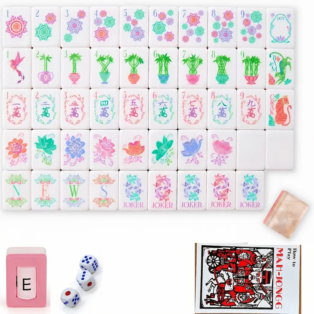 JXJ Mahjong Tile, 160pcs Acrylic Engraved American Mahjong Tiles (1.4") Suitable for Home Use, Handheld Travel And Tabletop Game with French, Plastic Tiles For, Portable Mahjong Board for Parties, Tournaments, Gifts, 1.4in 3.6cm