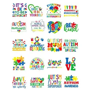 UV DTF Cup Wrap - 20 Sheets Autism Awareness UVDTF Cup Wraps for 16 oz Glass, Colorful Puzzle Decals for Mugs Water Botters, Waterproof Rub on Transfer Stickers, DIY Crafts, Sticker Packs