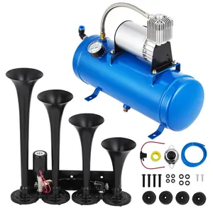 GAOMON Kit de bocinas de tren de 4 trompetas, kit de bocina de aire de camión de 150 DB con tanque de 0.8 galones y compresor de aire de 150 PSI, bocinas de tren de 12 V para camionetas, coches