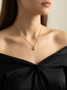 Ins Fashion 5A Zircon Necklace Stainless Steel Polished Waterdrop Pendant Chain Elegant Jewelry for Women