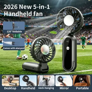 Portable Fan, Foldable Neck Fan, Handheld Fan, Small Desk Fan, 5 Speed Turbo Fan, Rechargeable 5000mAh Fan, LED Display Fan for Hot Summer, Outdoor Activities, Office, Travel, Sports Events & Watching Football Games
